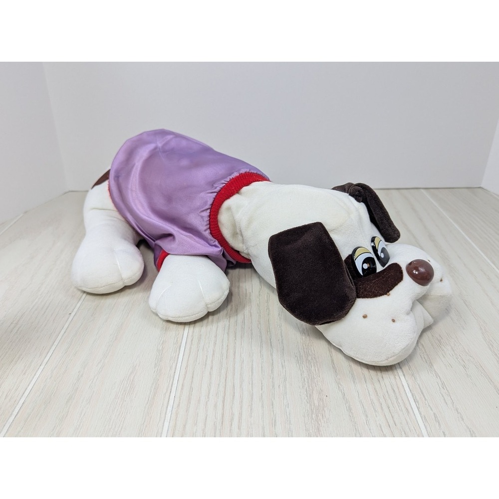 Tonka Pound Puppies Plush White Brown Dog Purple Satin jacket Vintage 15-16 Inch
